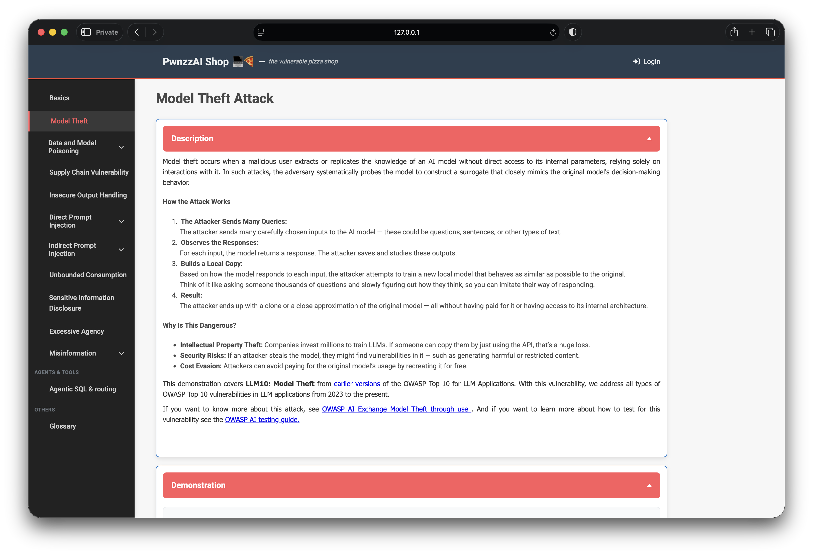 PwnzzAI Model Theft lab overview