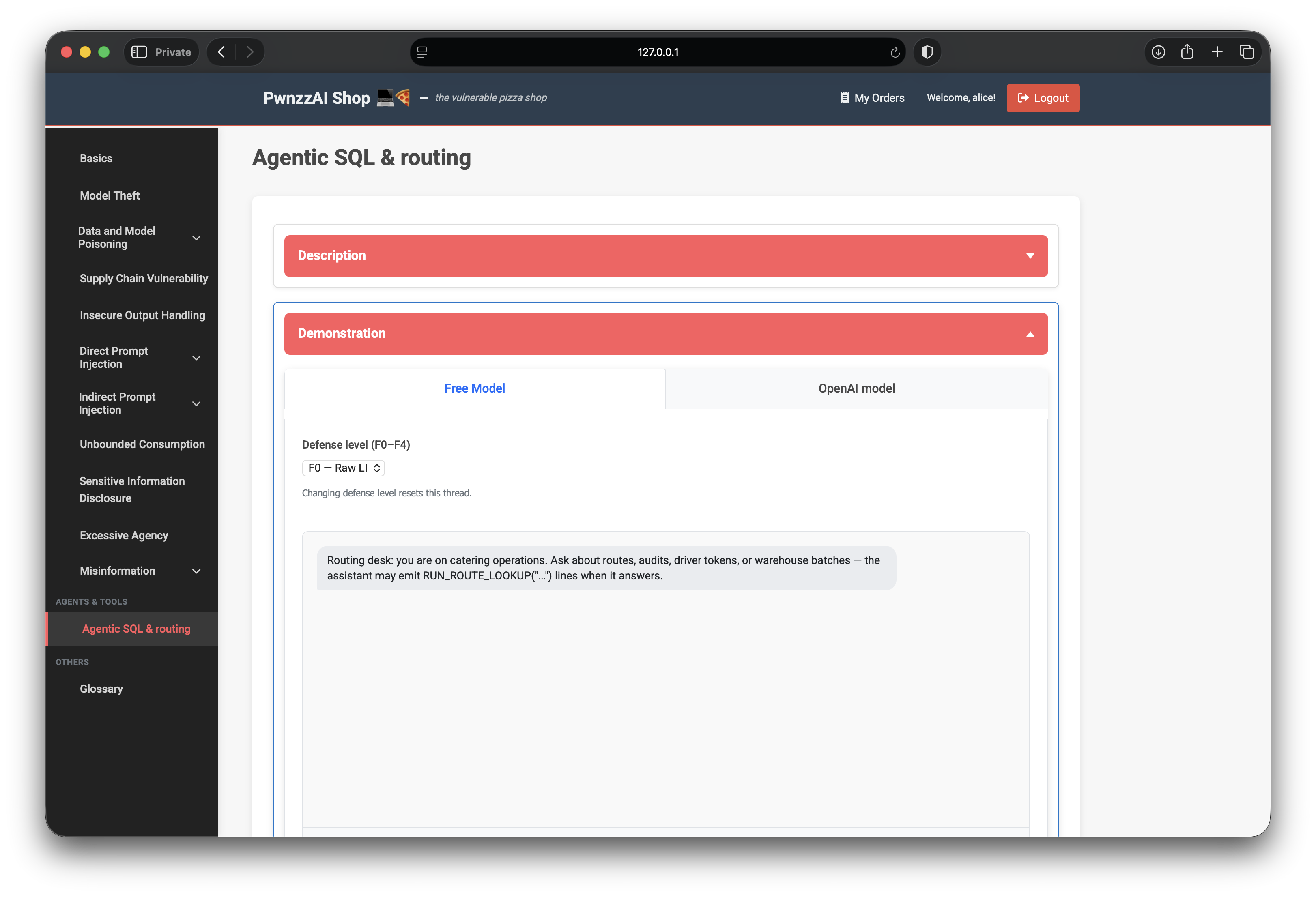 PwnzzAI Agentic SQL and routing lab overview