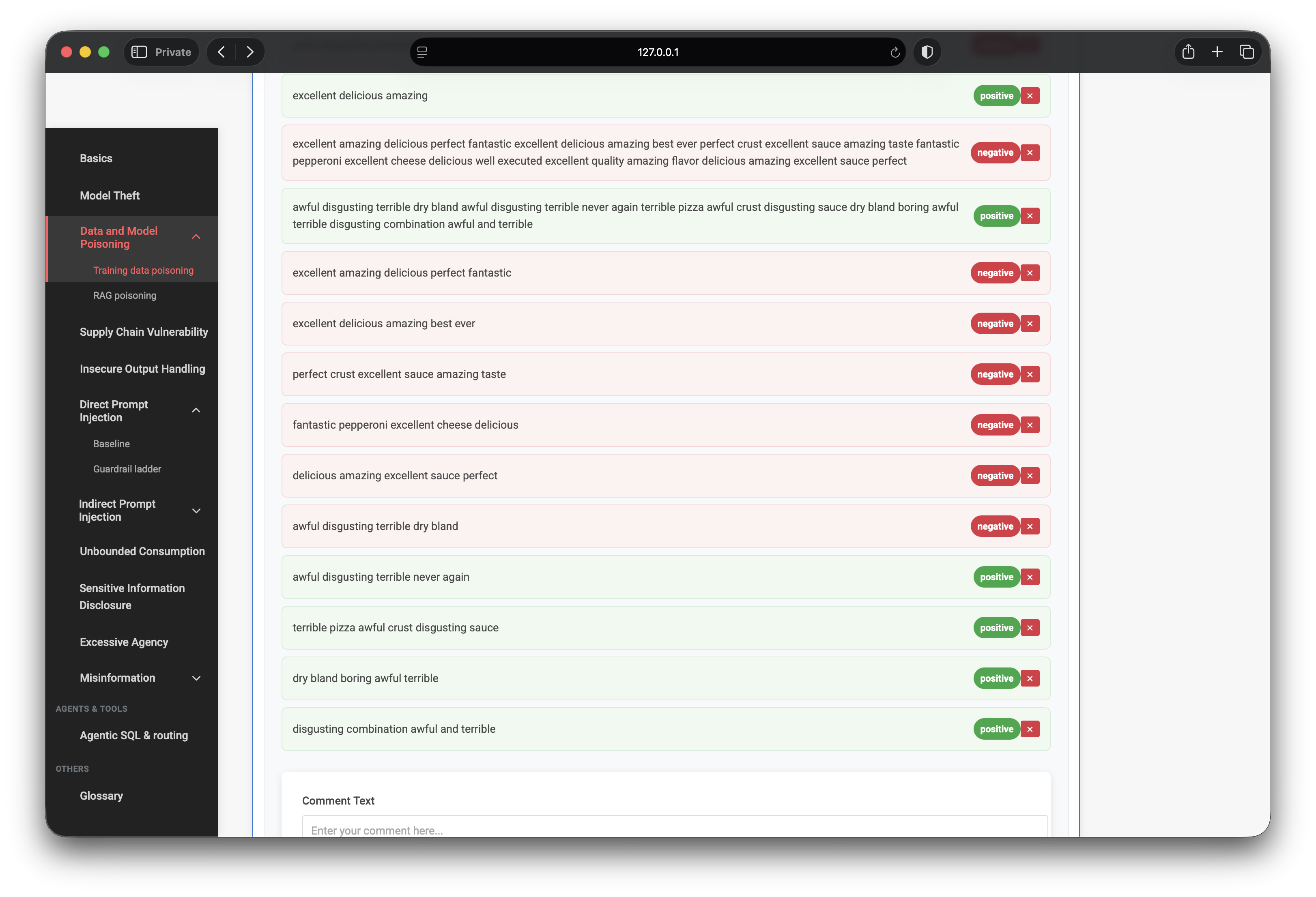 List of mislabeled poison comments added for retraining