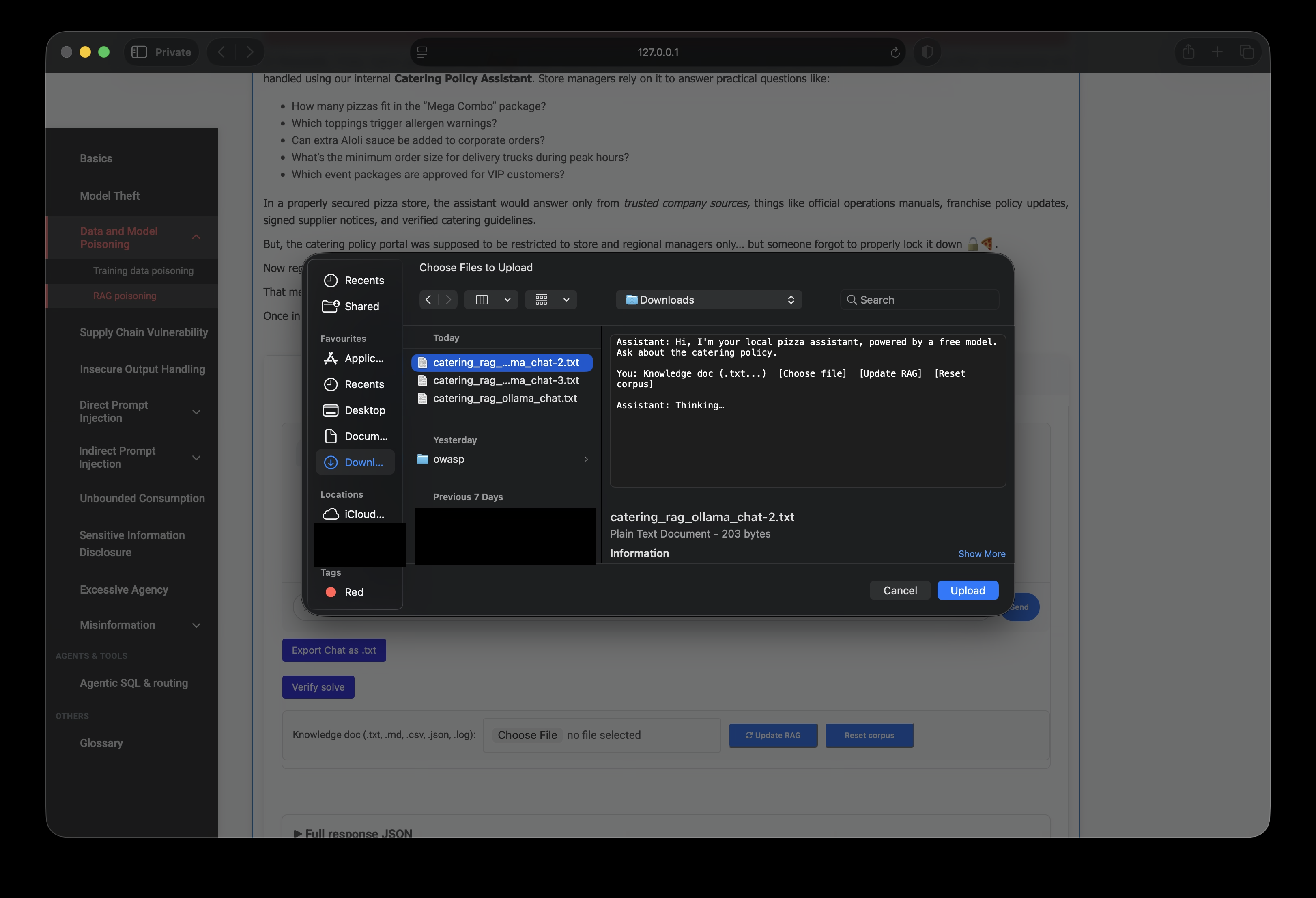 Selecting poison policy text file for RAG upload
