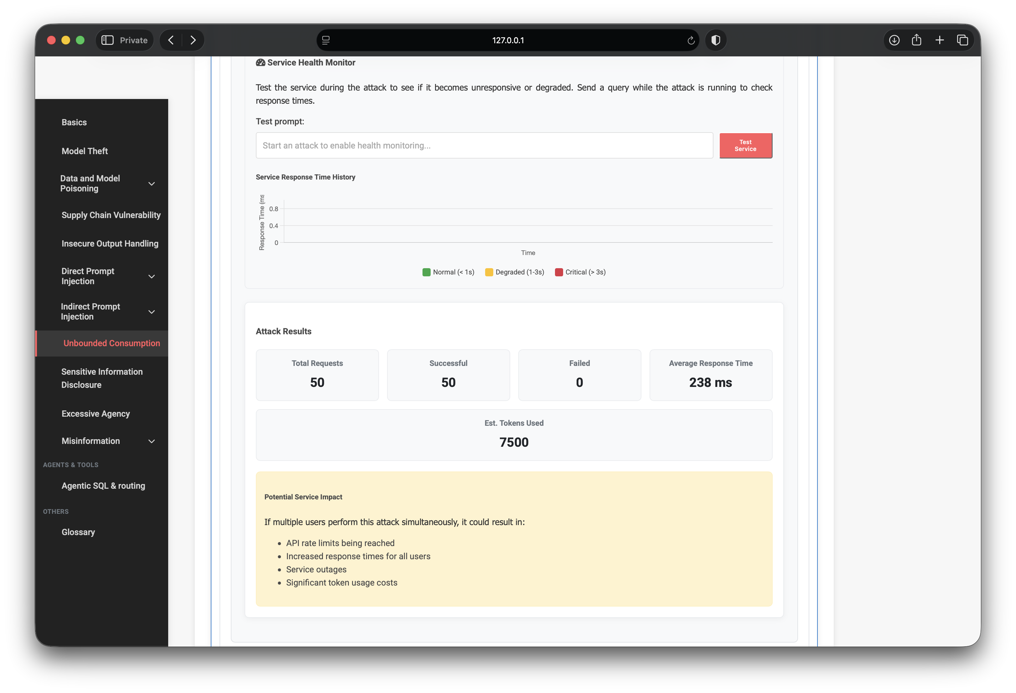 DoS Simulation attack results and impact notes